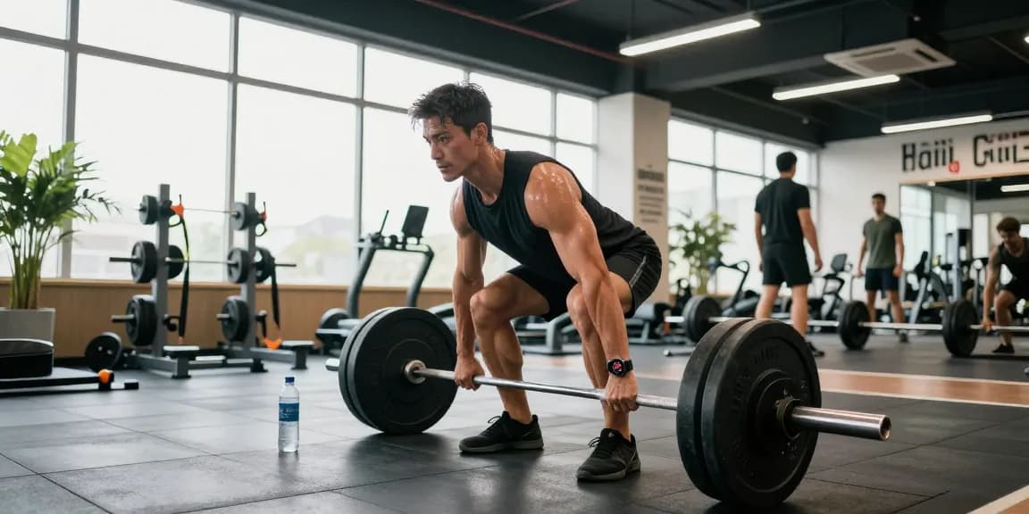 Prime Pharma Steroids: Atletiek in moderne sportschool met deadlifts en enthousiaste sfeer.