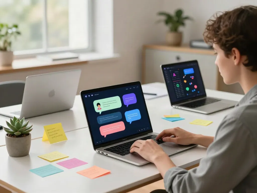 Engaging with juicy ai chatbot interface in a modern tech workspace.