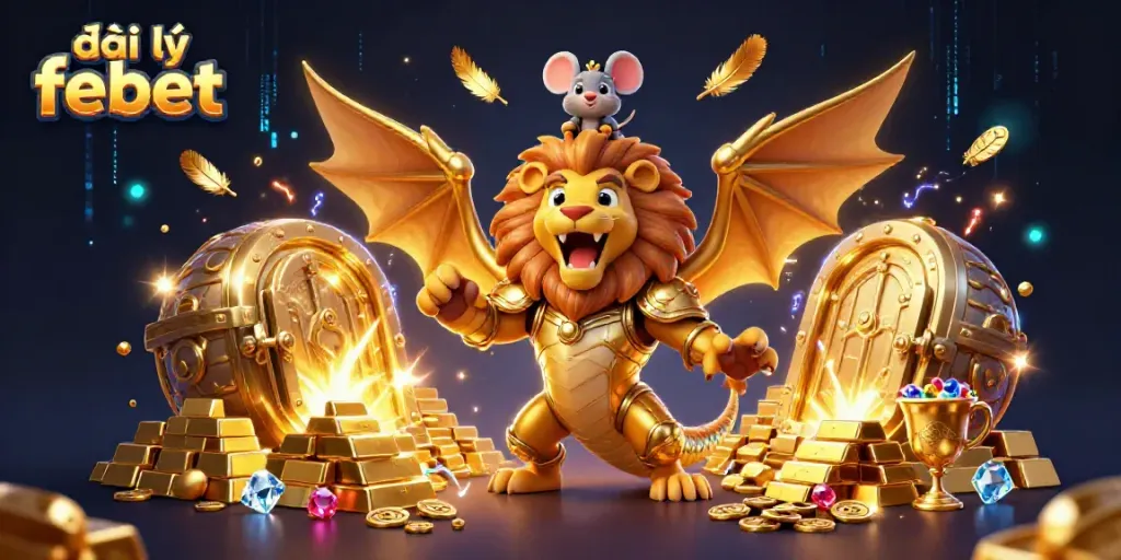 Experience the thrilling world of đại lý febet with golden treasures and vibrant casino characters.