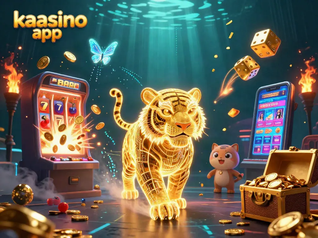 Engage with the kaasino app through thrilling casino games amidst a vibrant 3D digital landscape.