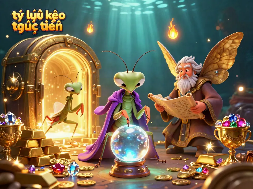 Experience the thrill of tỷ lệ kèo trực tuyến with a magical scene of fortune tellers and treasures.