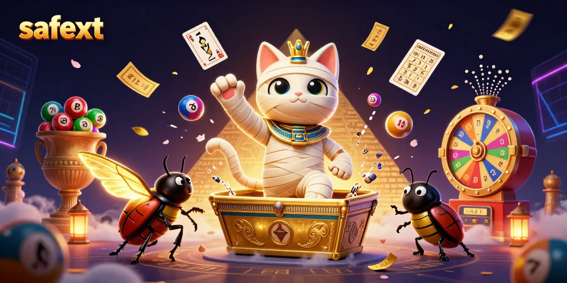 Engage with safetxt as a vibrant Egyptian-themed casino with mummy cat and dynamic gaming elements.