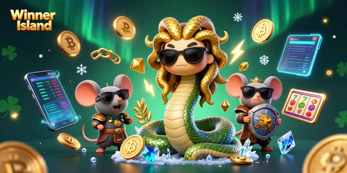 Win at Winner Island Casino with vibrant 3D gaming action and cartoon characters amid a dazzling casino scene.