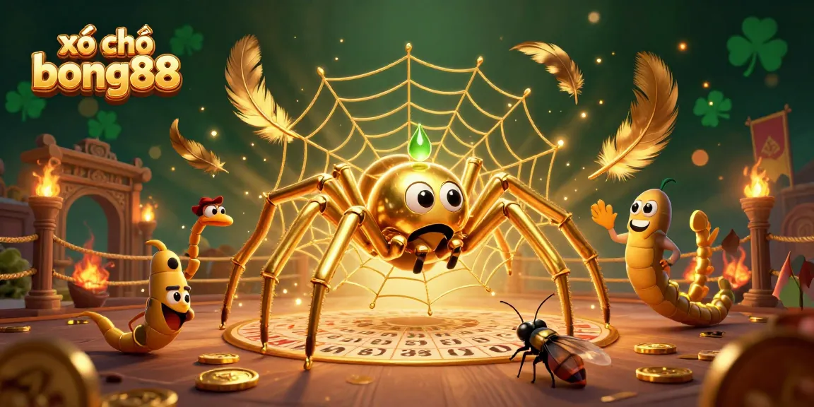 Engage in xổ số bong88 with a thrilling scene featuring a golden spider and lottery elements.